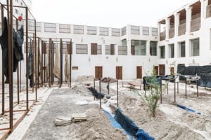 Oscar Murillo, 'Condiciones aún por titular [Conditions yet not know]' (2014–2017). Installation view: Sharjah Biennial 13, ‘Tamawuj,’ Sharjah, UAE (10 March–12 June 2017). © Ocula. Photo: Charles Roussel.